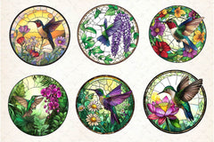 Hummingbird Flowers Round Stained Glass Clipart Bundle - CraftNest - Digital Crafting and Art