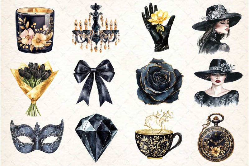Glitter Luxury Black Spring Clipart Bundle 5 - CraftNest - Digital Crafting and Art