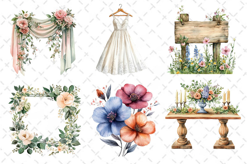 Summer Garden Wedding Set Clipart Bundle - CraftNest - Digital Crafting and Art