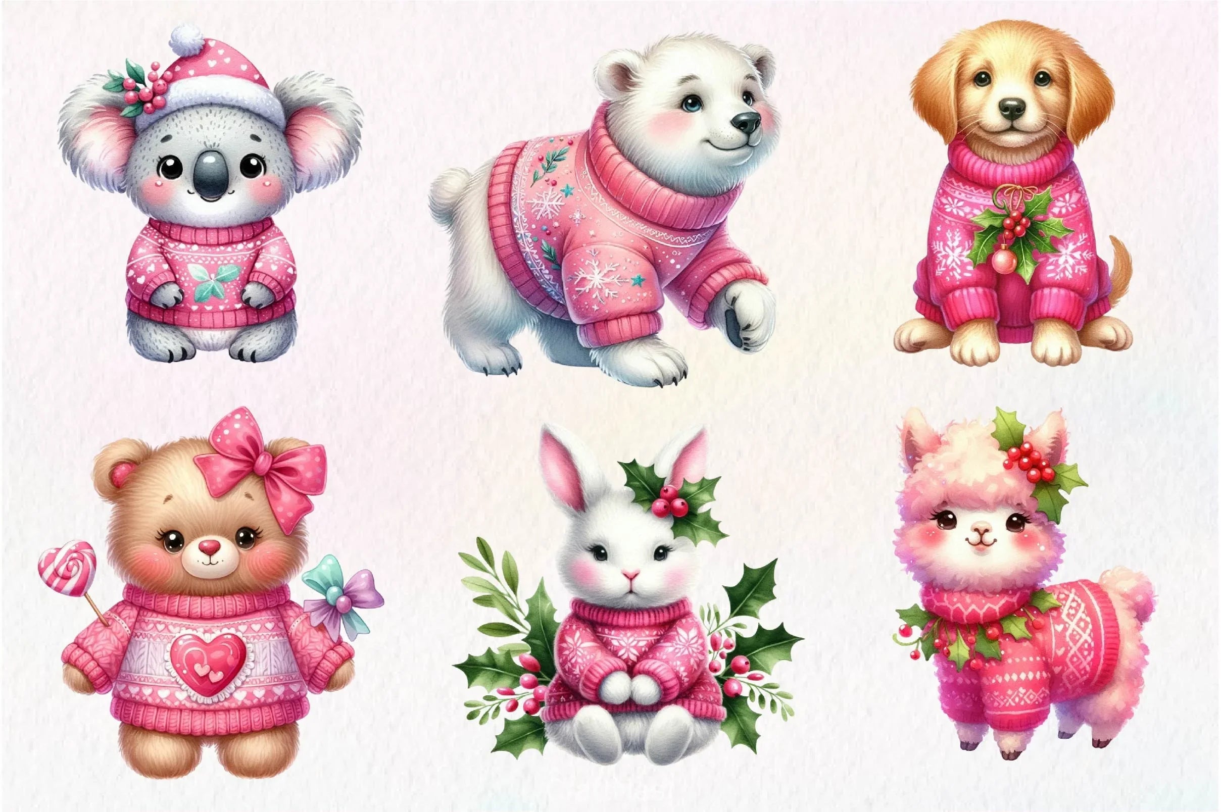 Pink Animals Christmas Clipart Bundle - CraftNest - Digital Crafting and Art