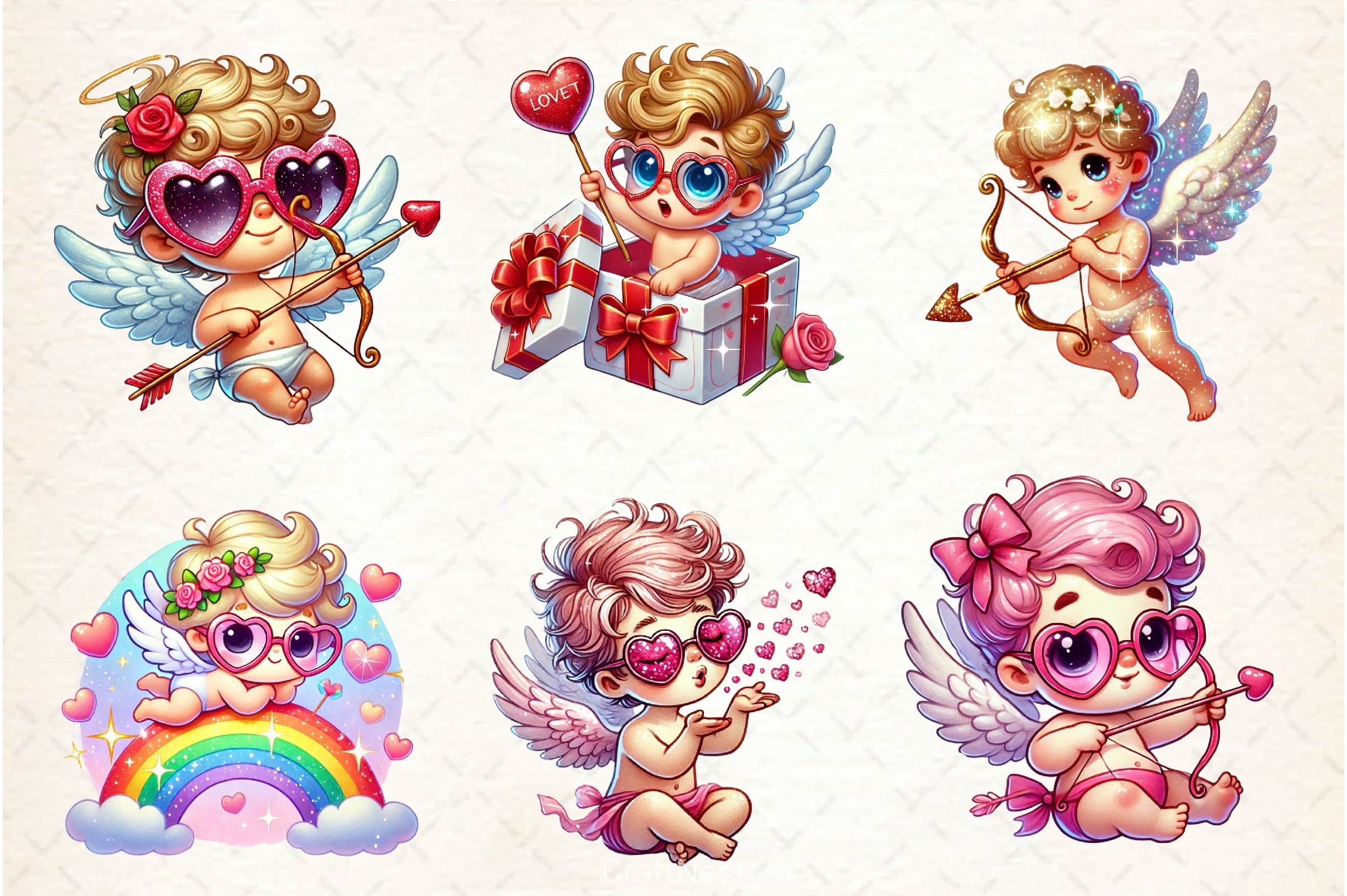Cute Pink Cupids Clipart Bundle - CraftNest - Digital Crafting and Art