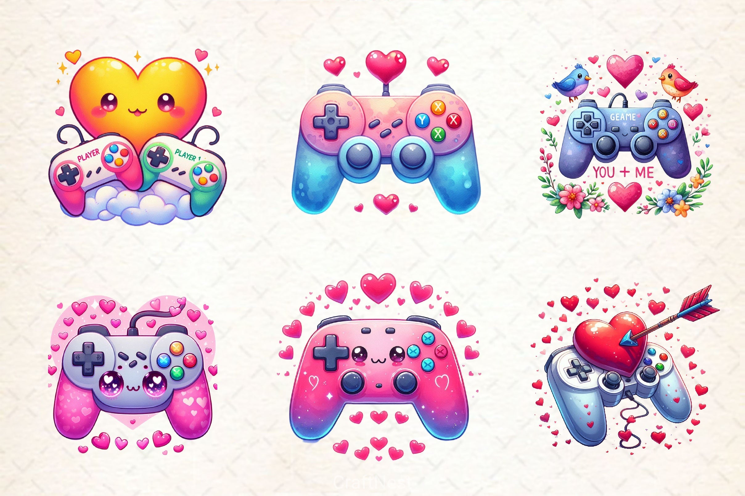 Valentine Game Controllers Clipart Bundle 2 - CraftNest - Digital Crafting and Art