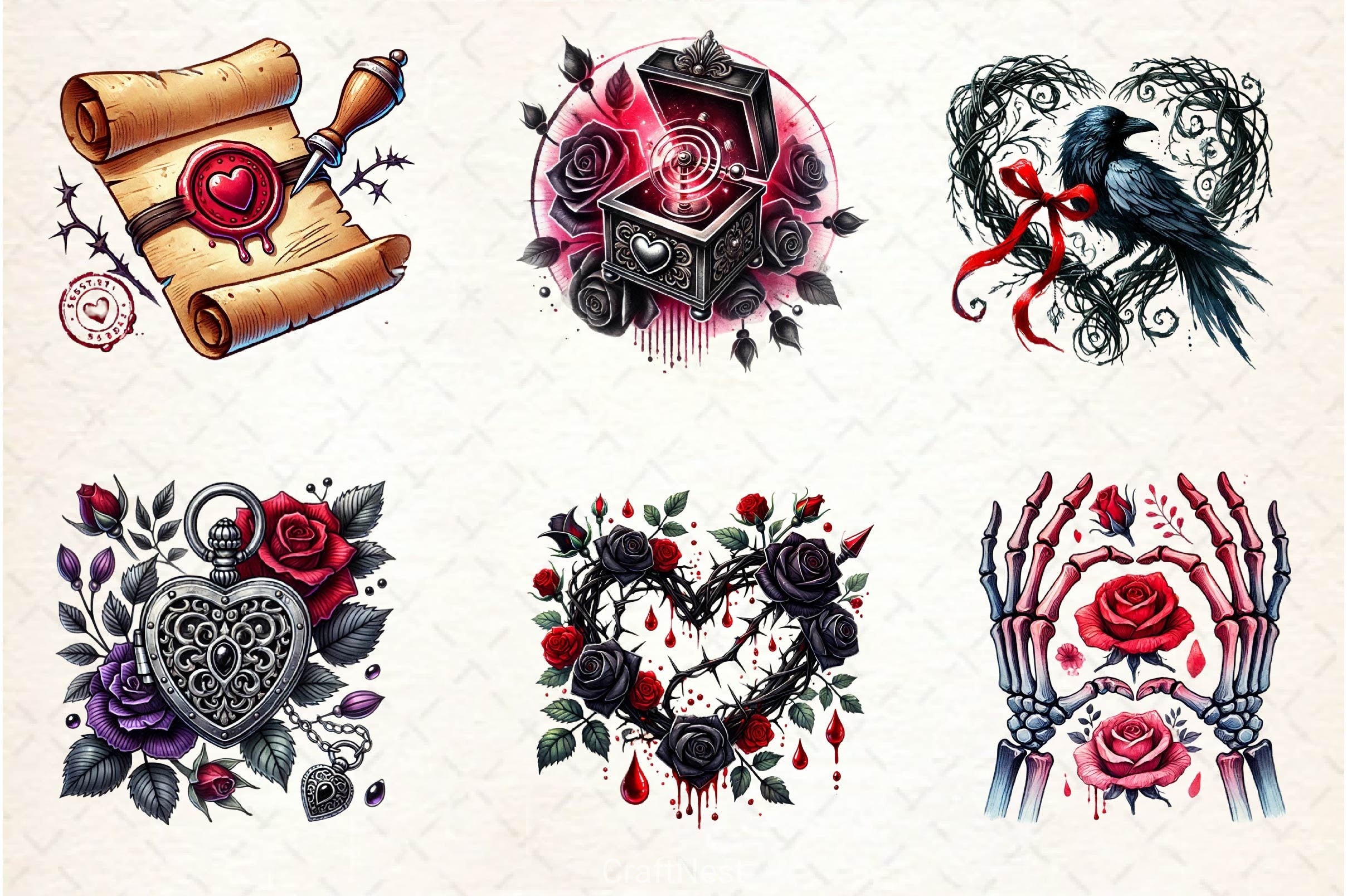 Love Gothic Valentines Day Clipart Bundle - CraftNest - Digital Crafting and Art