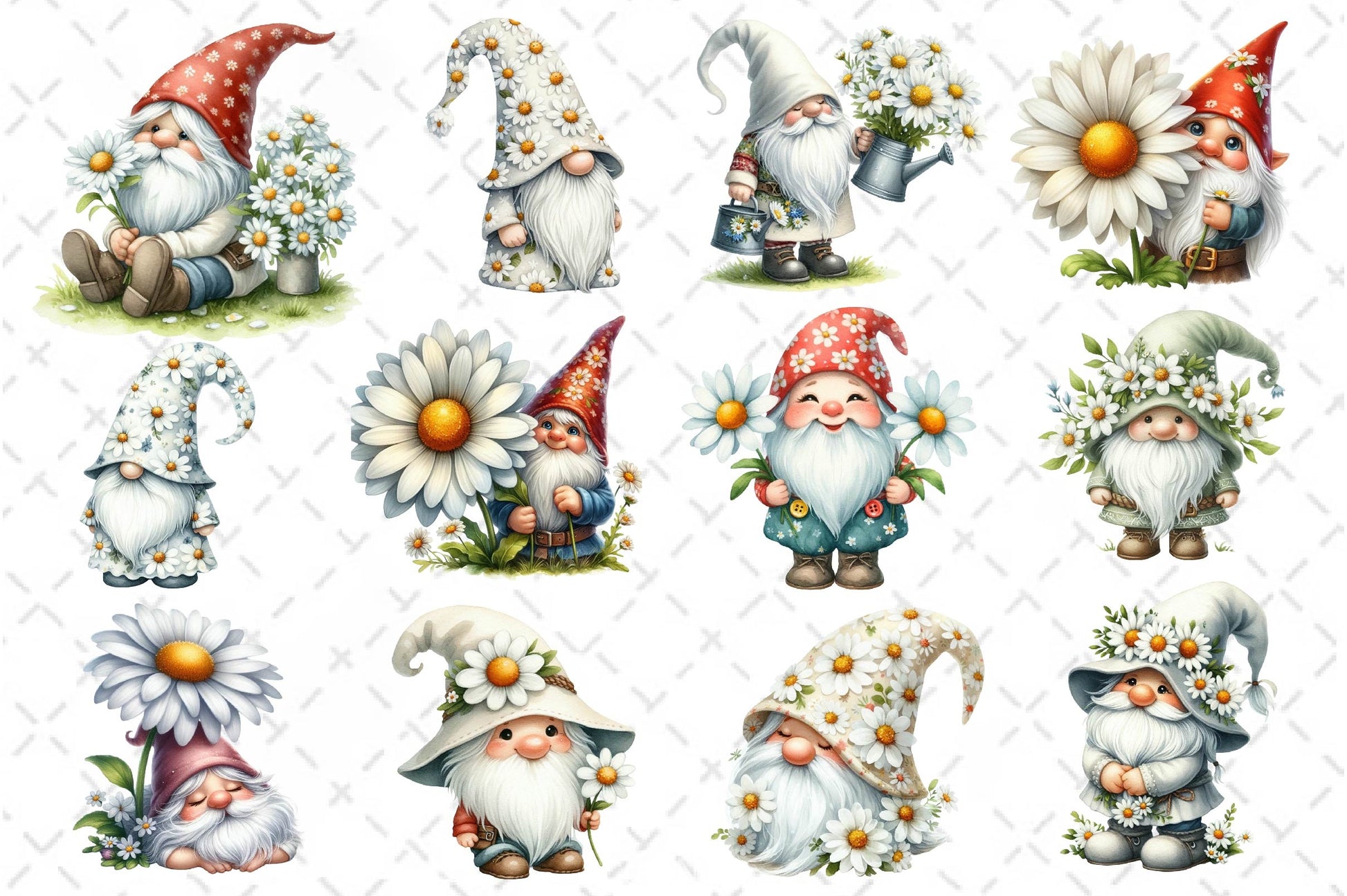 White Gnome Daisy Clipart Bundle 2 - CraftNest - Digital Crafting and Art
