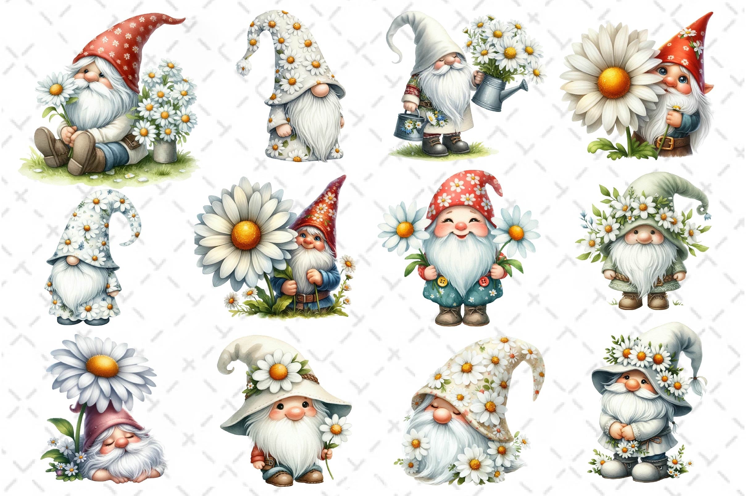 White Gnome Daisy Clipart Bundle 2 - CraftNest - Digital Crafting and Art