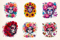 Flowers Sugar Skull Girl Clipart Bundle 2 - CraftNest - Digital Crafting and Art