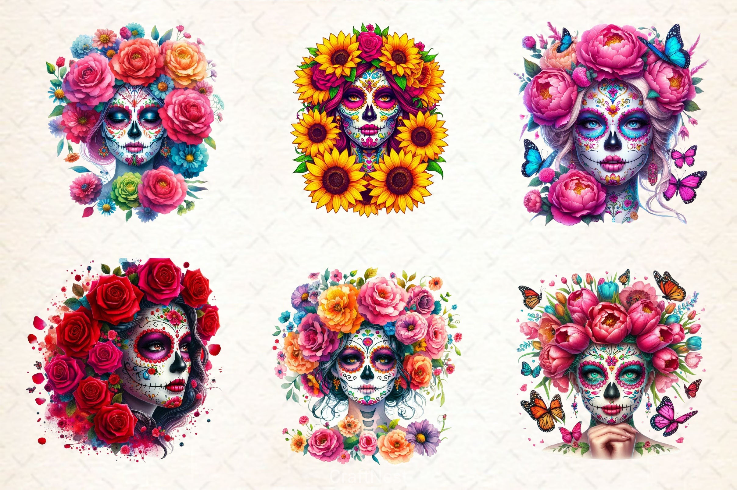 Flowers Sugar Skull Girl Clipart Bundle 2 - CraftNest - Digital Crafting and Art
