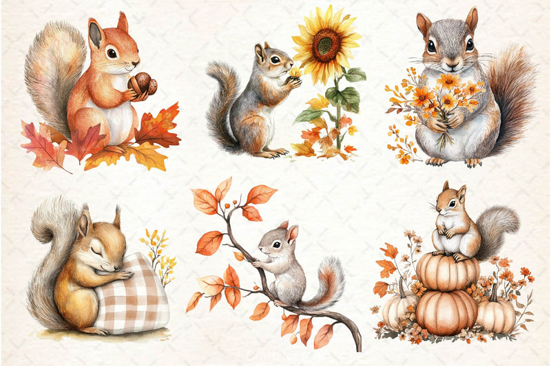 Fall Squirrels Garden Clipart Bundle 2 - CraftNest - Digital Crafting and Art