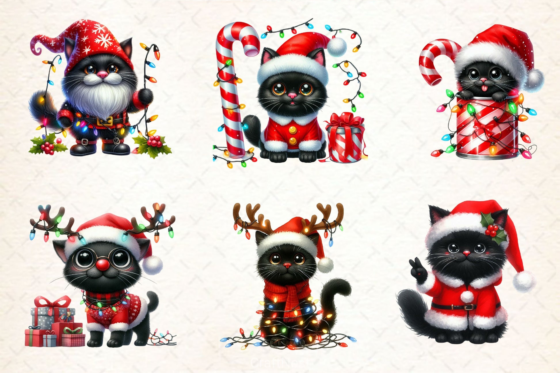 Black Cat With Christmas Costume Clipart Bundle - CraftNest - Digital Crafting and Art