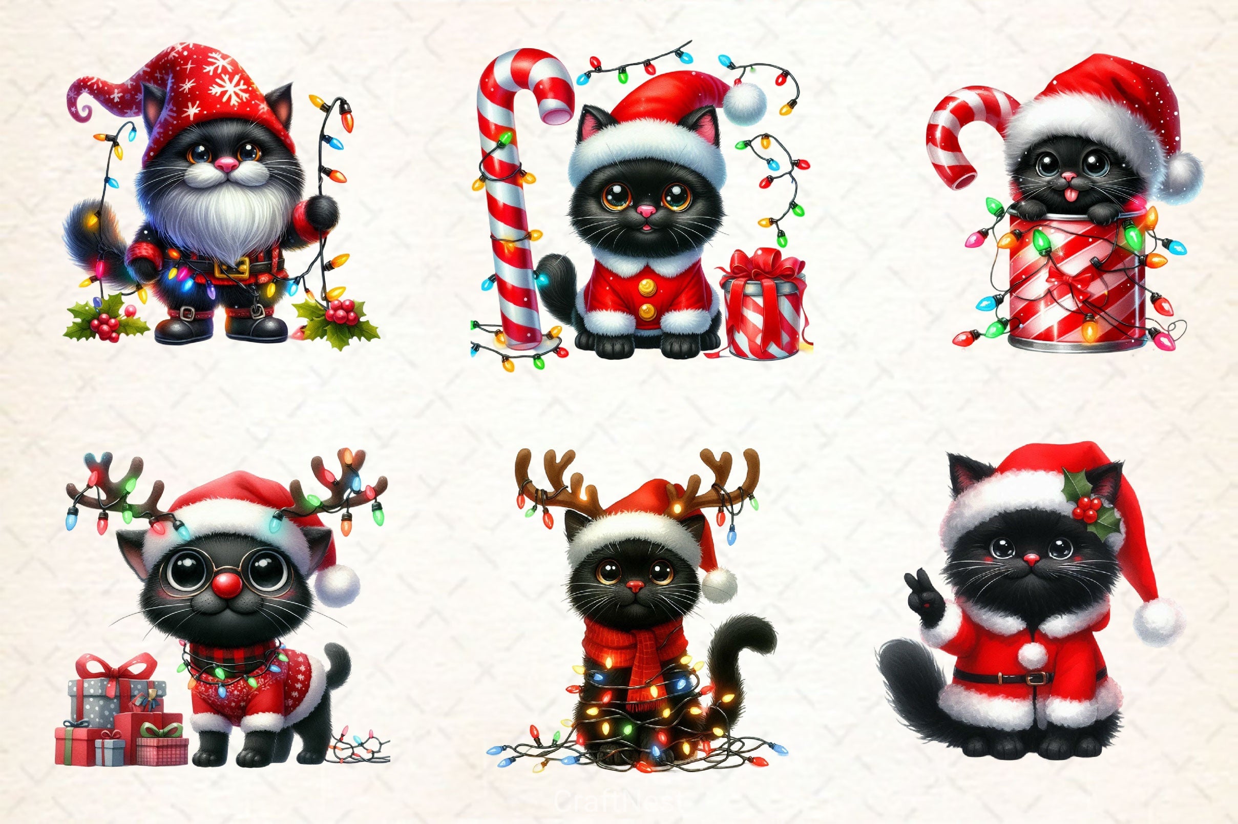 Black Cat With Christmas Costume Clipart Bundle - CraftNest - Digital Crafting and Art