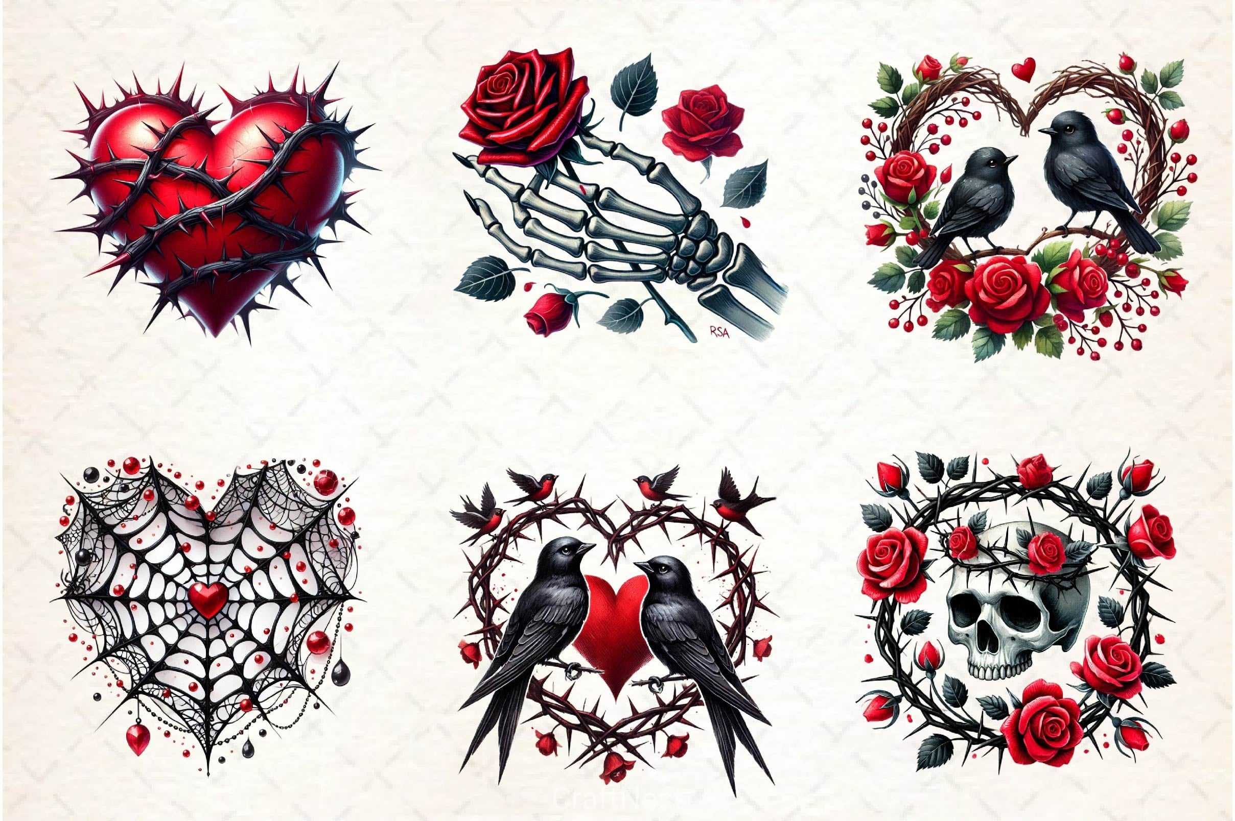Gothic Valentine Clipart Bundle 4 - CraftNest - Digital Crafting and Art