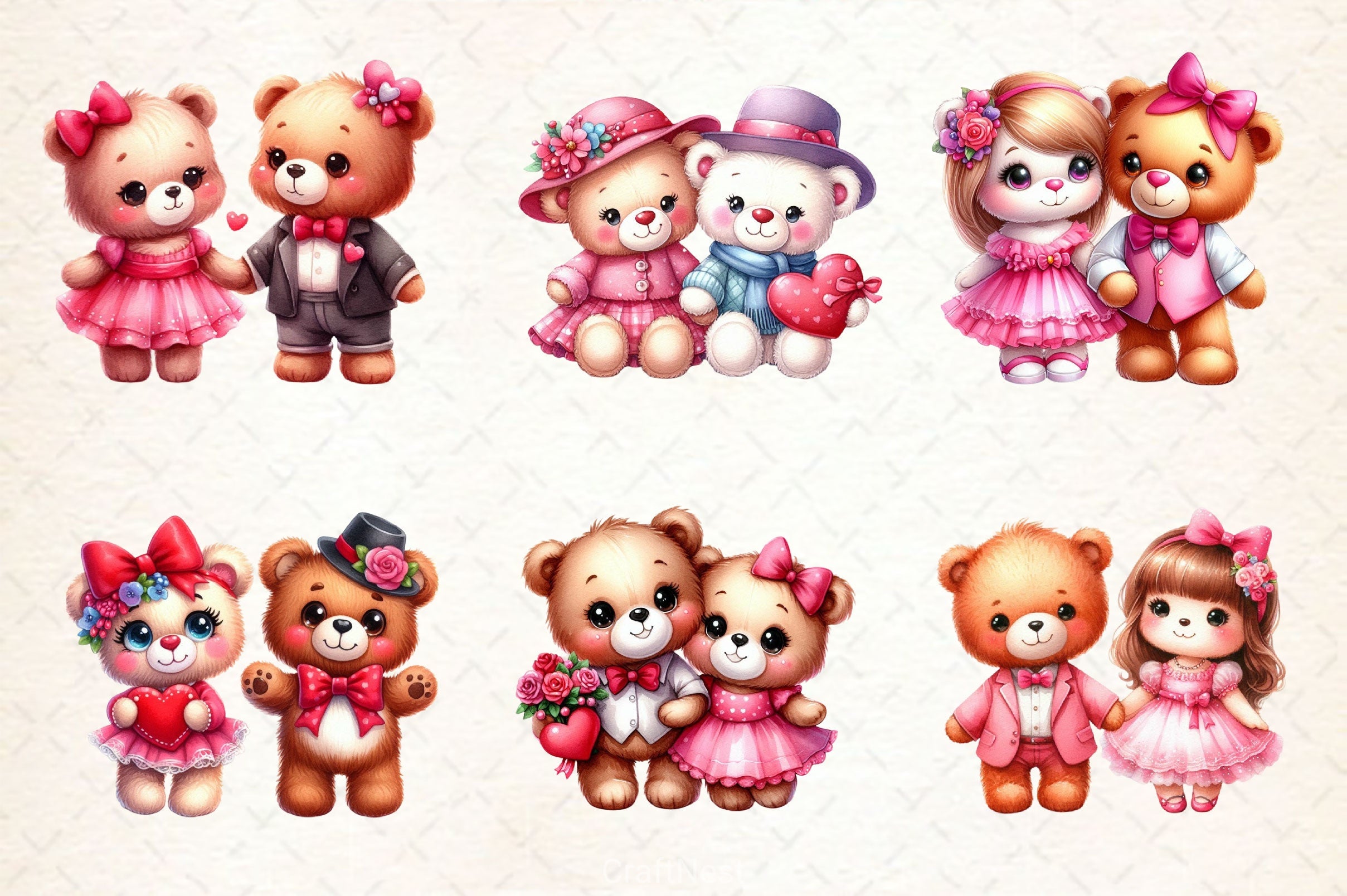 Valentines Couple Teddy Bear Clipart Bundle - CraftNest - Digital Crafting and Art