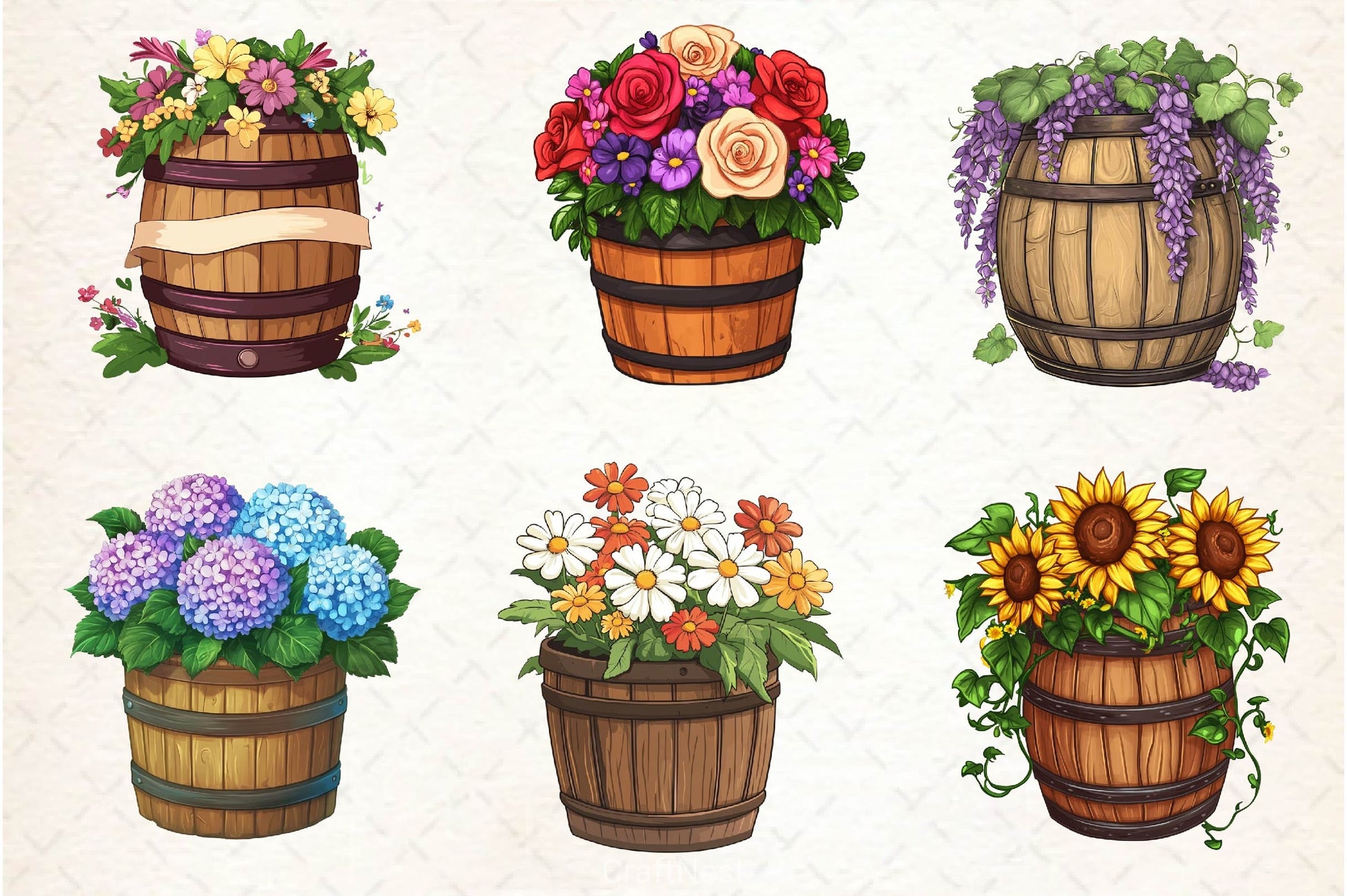 Floral Barrel Clipart Bundle 2 - CraftNest - Digital Crafting and Art