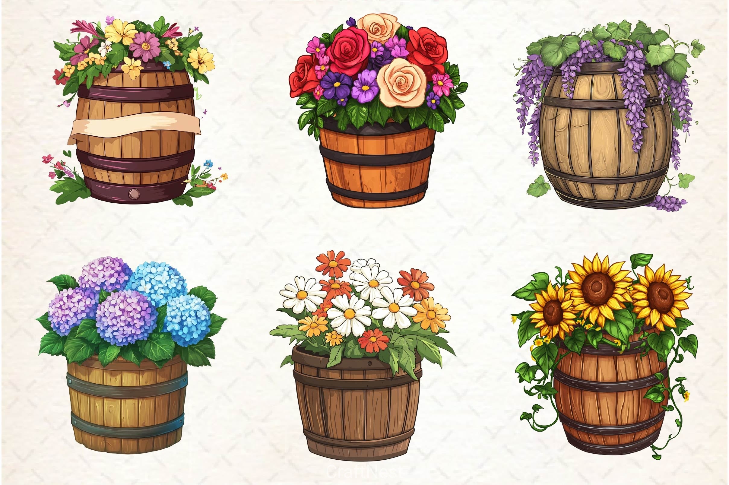 Floral Barrel Clipart Bundle 2 - CraftNest - Digital Crafting and Art