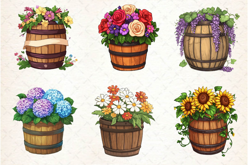 Floral Barrel Clipart Bundle 2 - CraftNest - Digital Crafting and Art