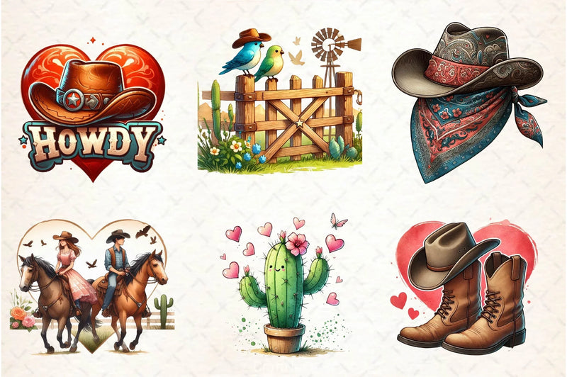 Retro Howdy Western Valentines Day Clipart Bundle 3 - CraftNest - Digital Crafting and Art