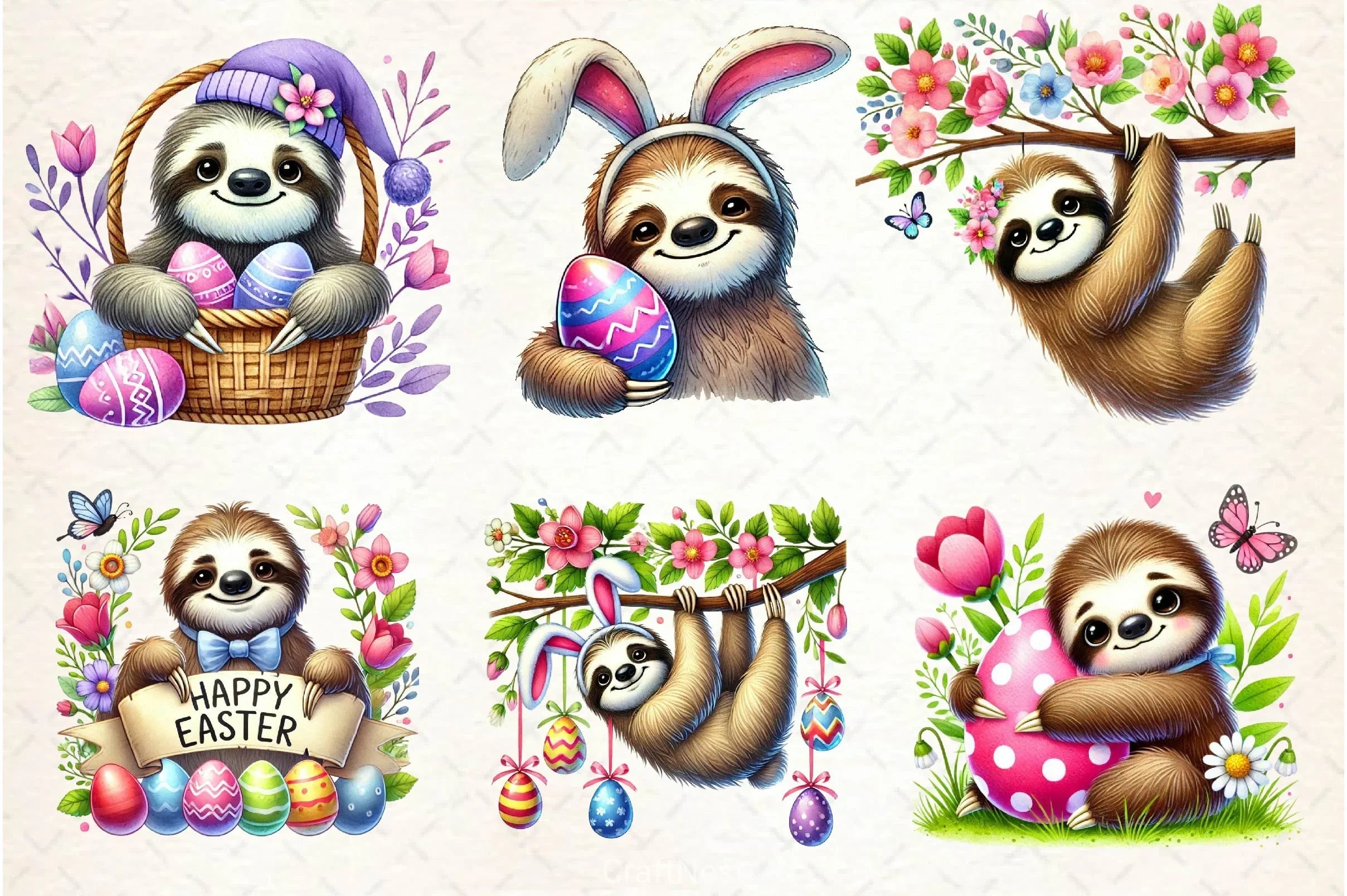 Easter Sloth Clipart Bundle 2 - CraftNest - Digital Crafting and Art