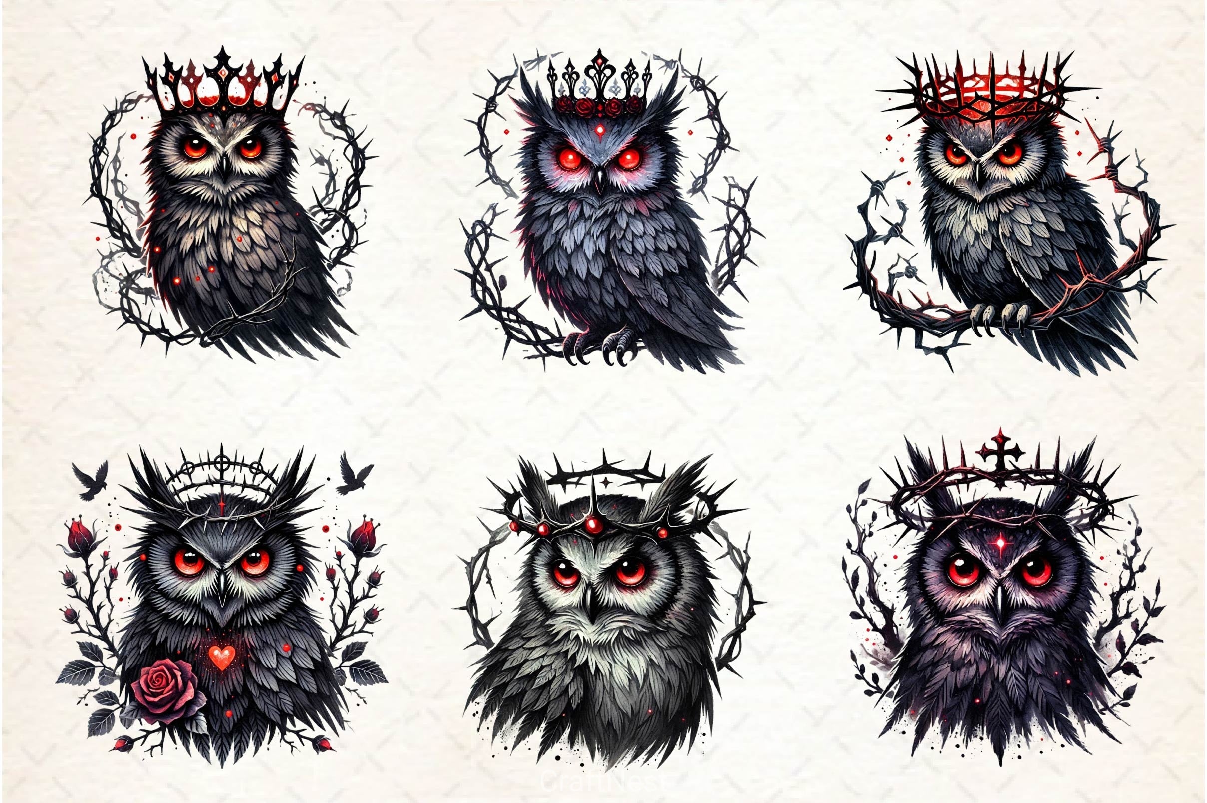 Gothic Owls Clipart Bundle 4 - CraftNest - Digital Crafting and Art
