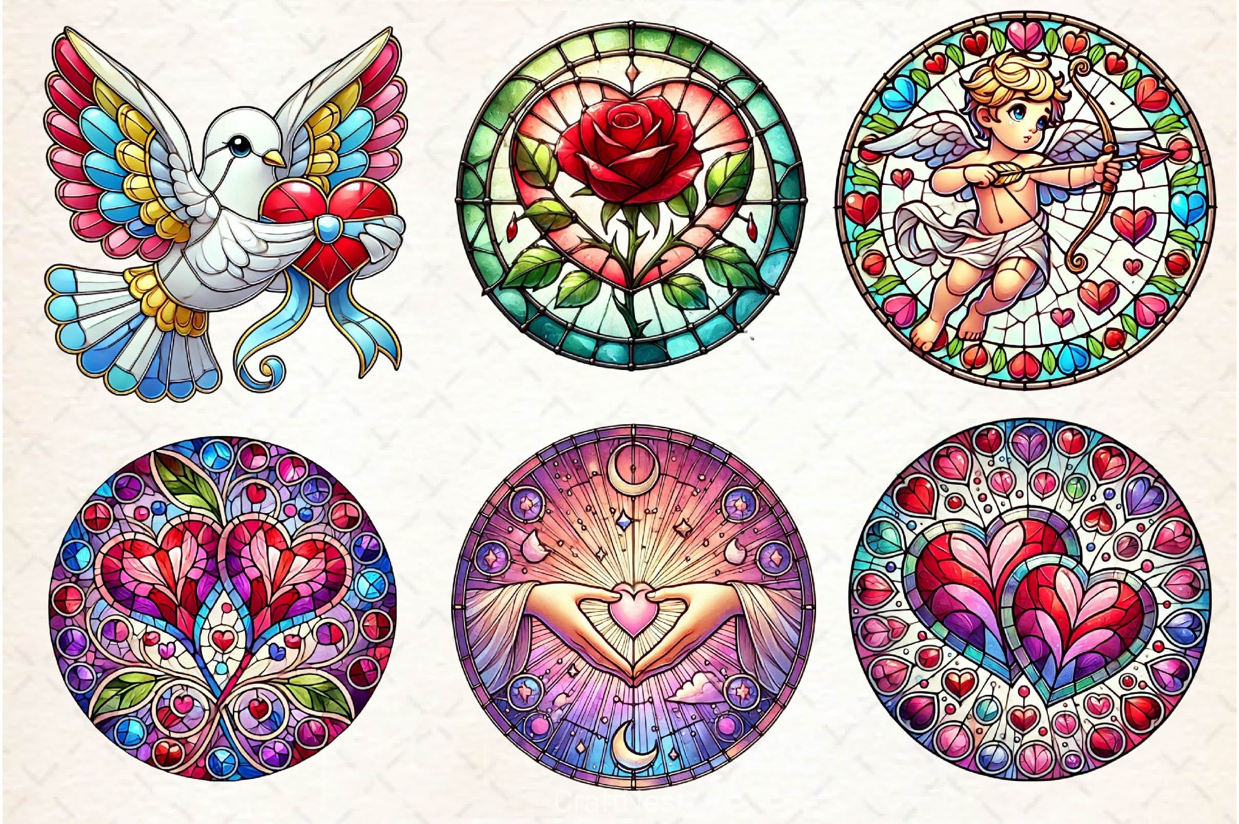 Valentines Day Stained Glass Clipart Bundle - CraftNest - Digital Crafting and Art