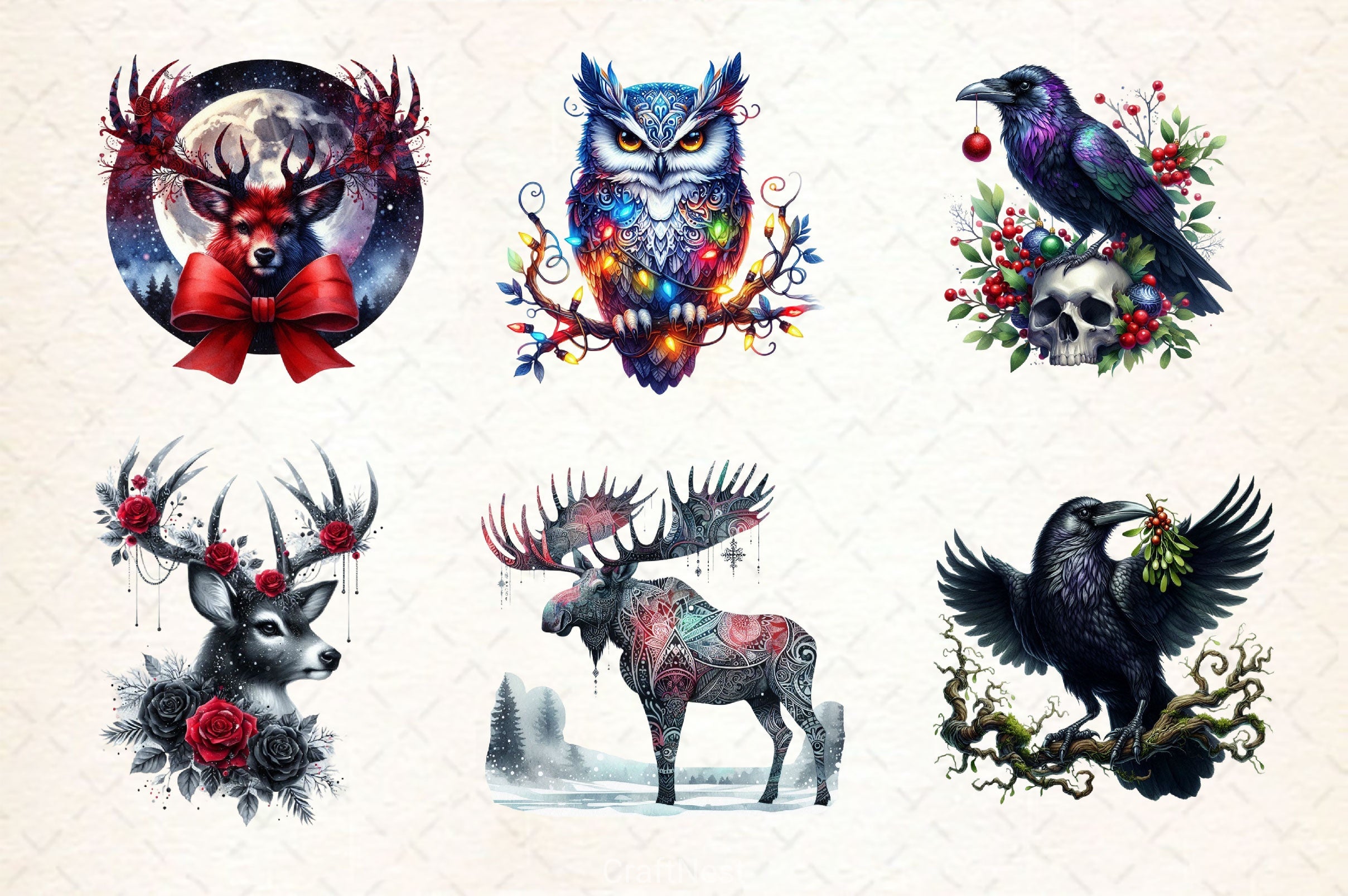 Christmas Gothic Animals Clipart Bundle 2 - CraftNest - Digital Crafting and Art