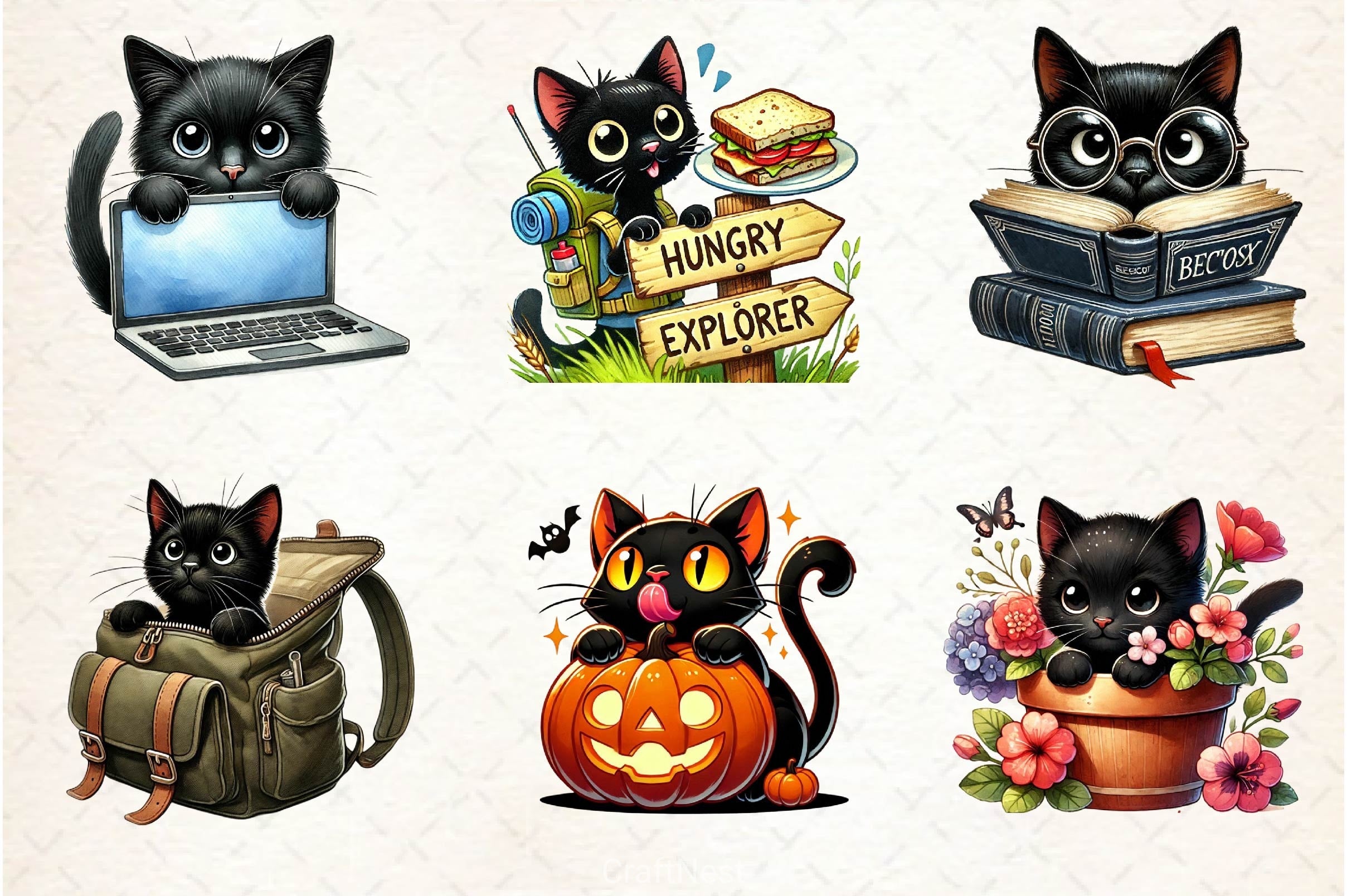 Cute Black Cat Peeking Clipart Bundle 4 - CraftNest - Digital Crafting and Art