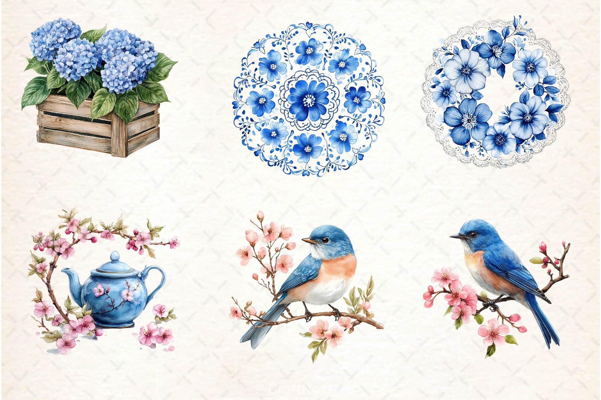 Spring Neutral Blue Clipart Bundle - CraftNest - Digital Crafting and Art