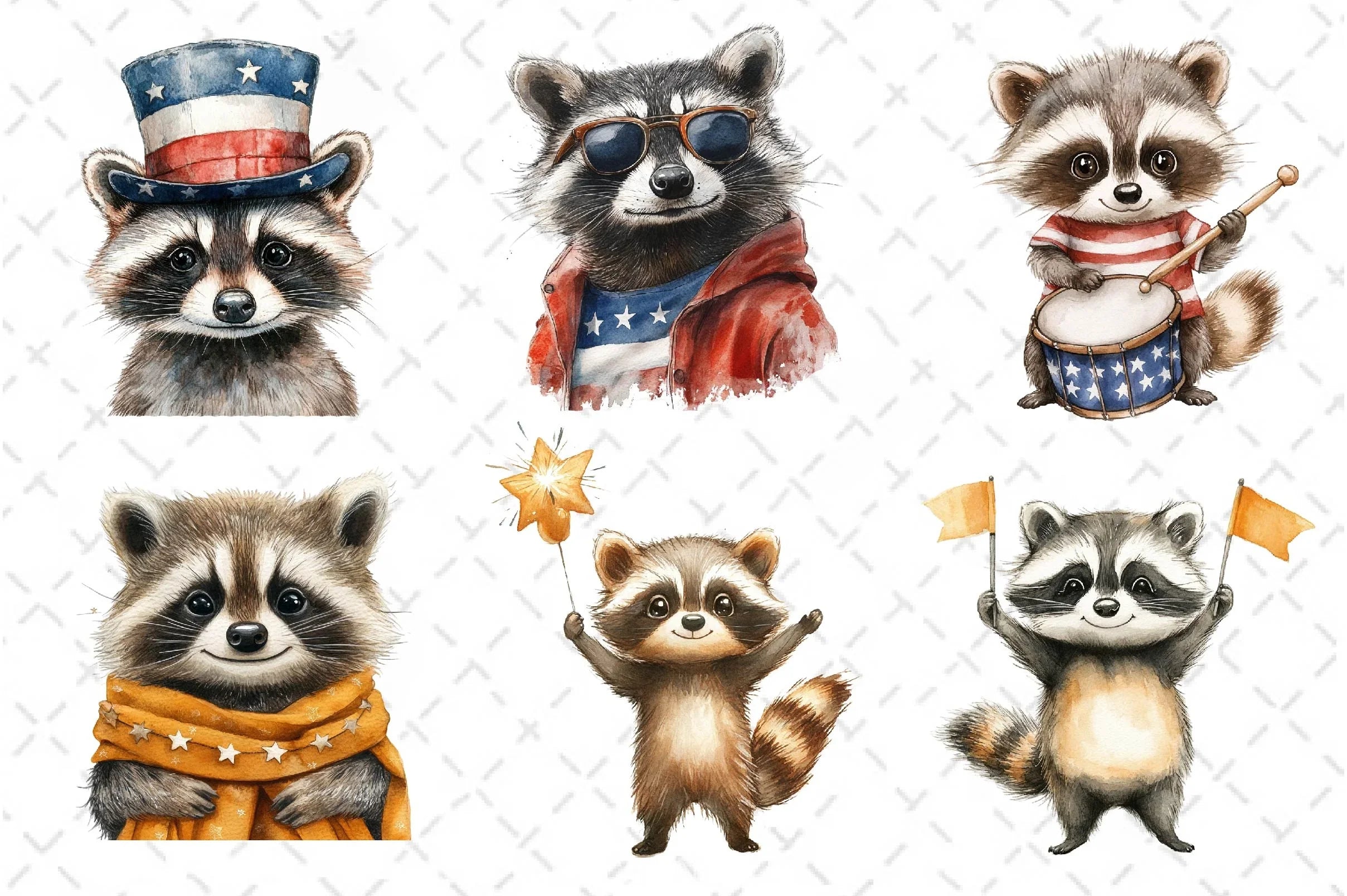 Cartoonish Patriotic Raccoon Clipart Bundle - CraftNest - Digital Crafting and Art