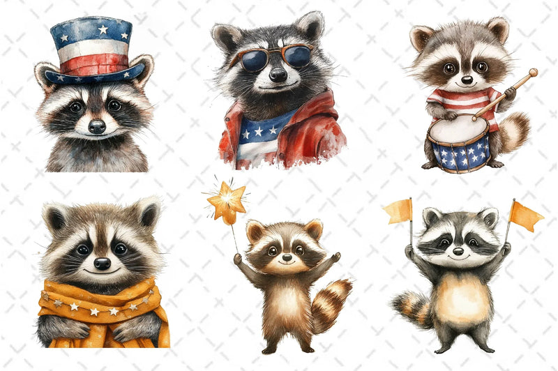Cartoonish Patriotic Raccoon Clipart Bundle - CraftNest - Digital Crafting and Art