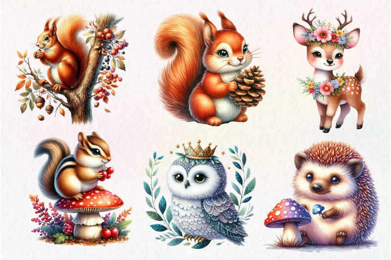 Cute Woodland Animal Clipart Bundle - CraftNest - Digital Crafting and Art