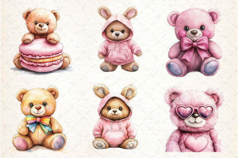 Pink Cute Blush Teddy Bear Clipart Bundle 4 - CraftNest - Digital Crafting and Art