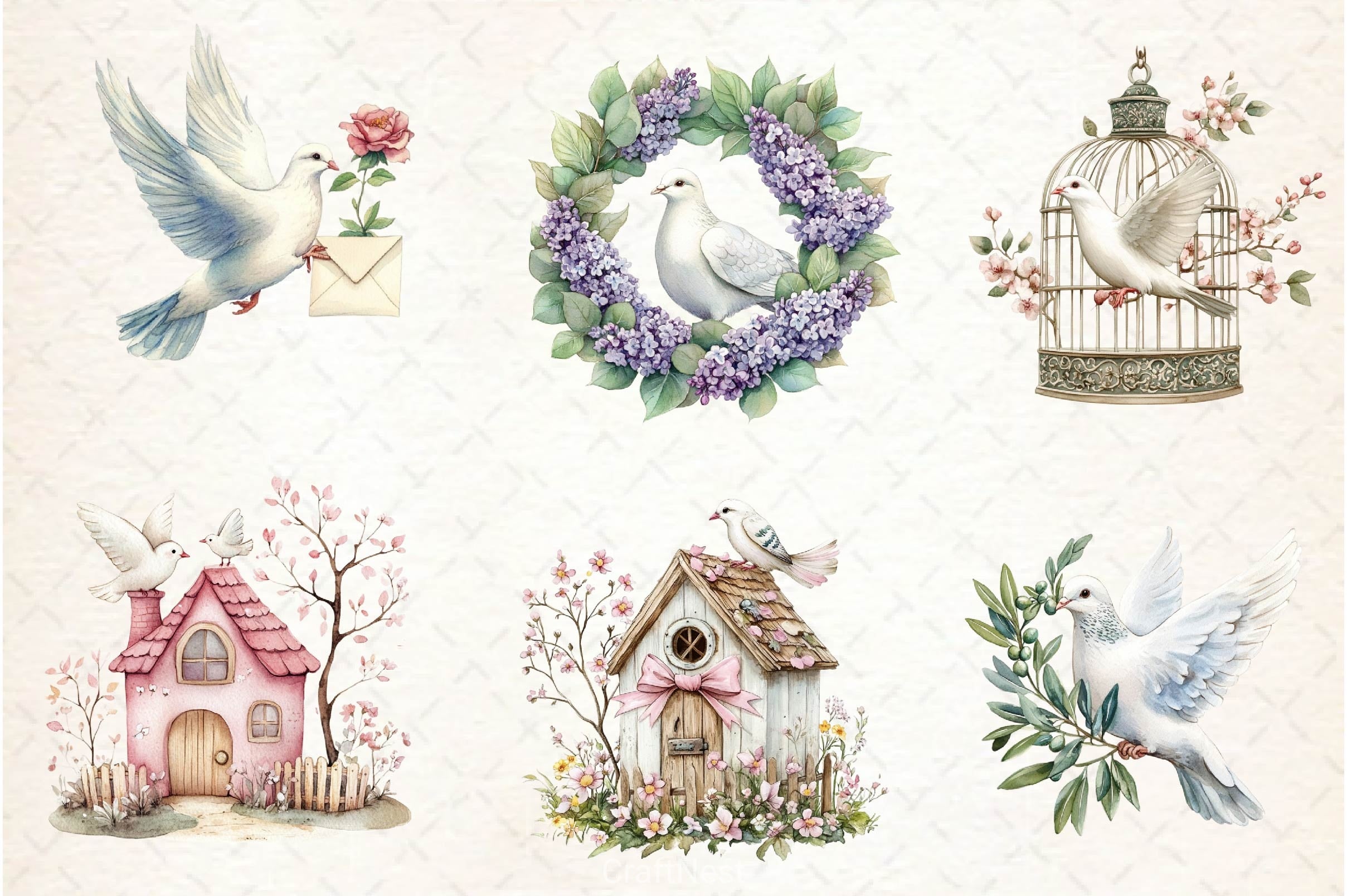Spring White Doves Clipart Bundle 2 - CraftNest - Digital Crafting and Art