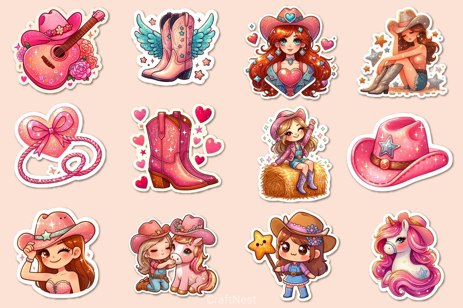 Kawaii Cowgirl Clipart Bundle - CraftNest - Digital Crafting and Art
