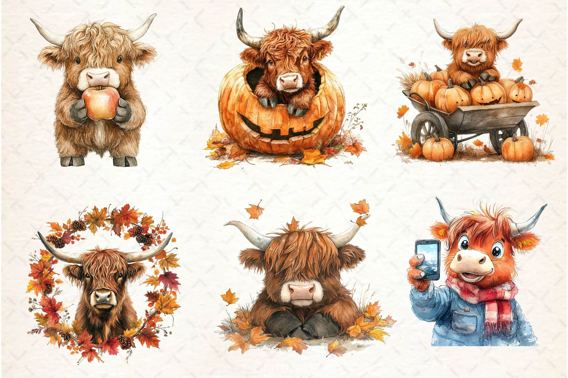 Autumn Funny Highland Cow Clipart Bundle - CraftNest - Digital Crafting and Art