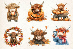 Autumn Funny Highland Cow Clipart Bundle - CraftNest - Digital Crafting and Art