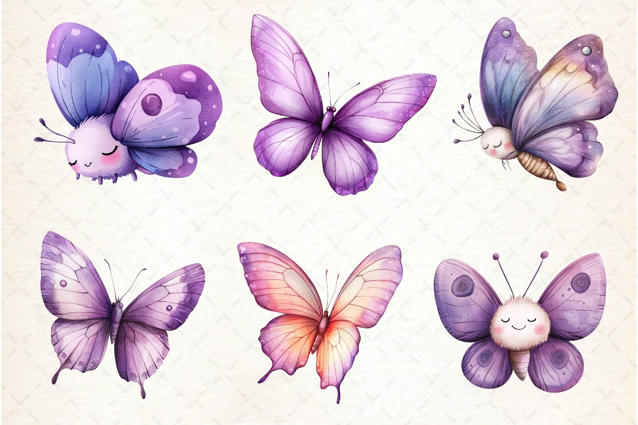 Pastel Purple Butterflies Clipart Bundle - CraftNest - Digital Crafting and Art
