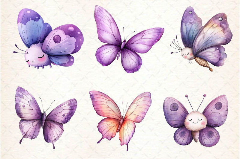 Pastel Purple Butterflies Clipart Bundle - CraftNest - Digital Crafting and Art
