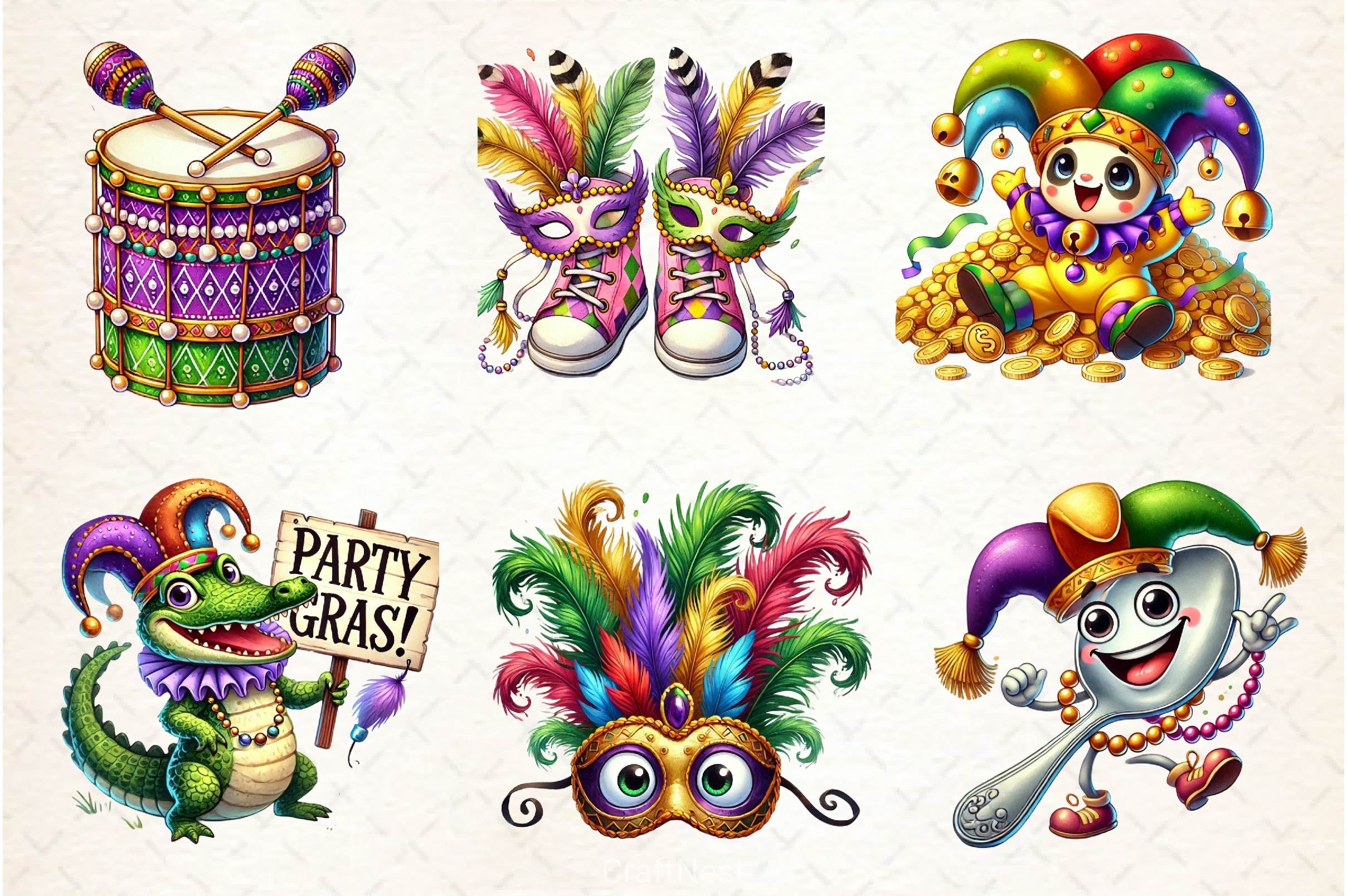 Funny Mardi Gras Clipart Bundle 2 - CraftNest - Digital Crafting and Art