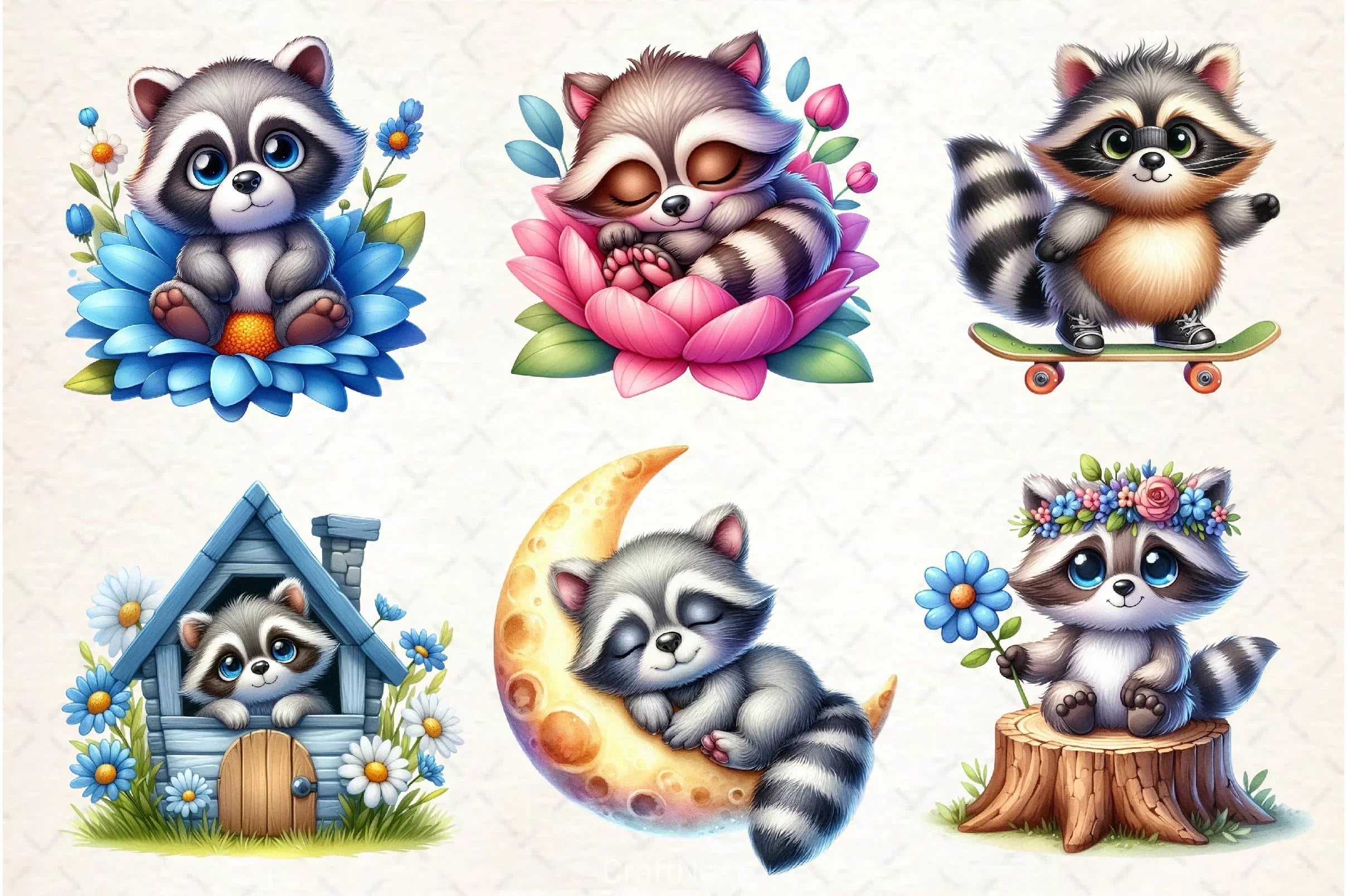 Spring Cute Raccoon Clipart Bundle - CraftNest - Digital Crafting and Art