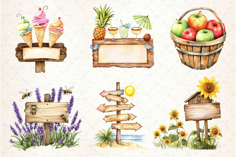 Summer Day Wooden Sign Clipart Bundle - CraftNest - Digital Crafting and Art