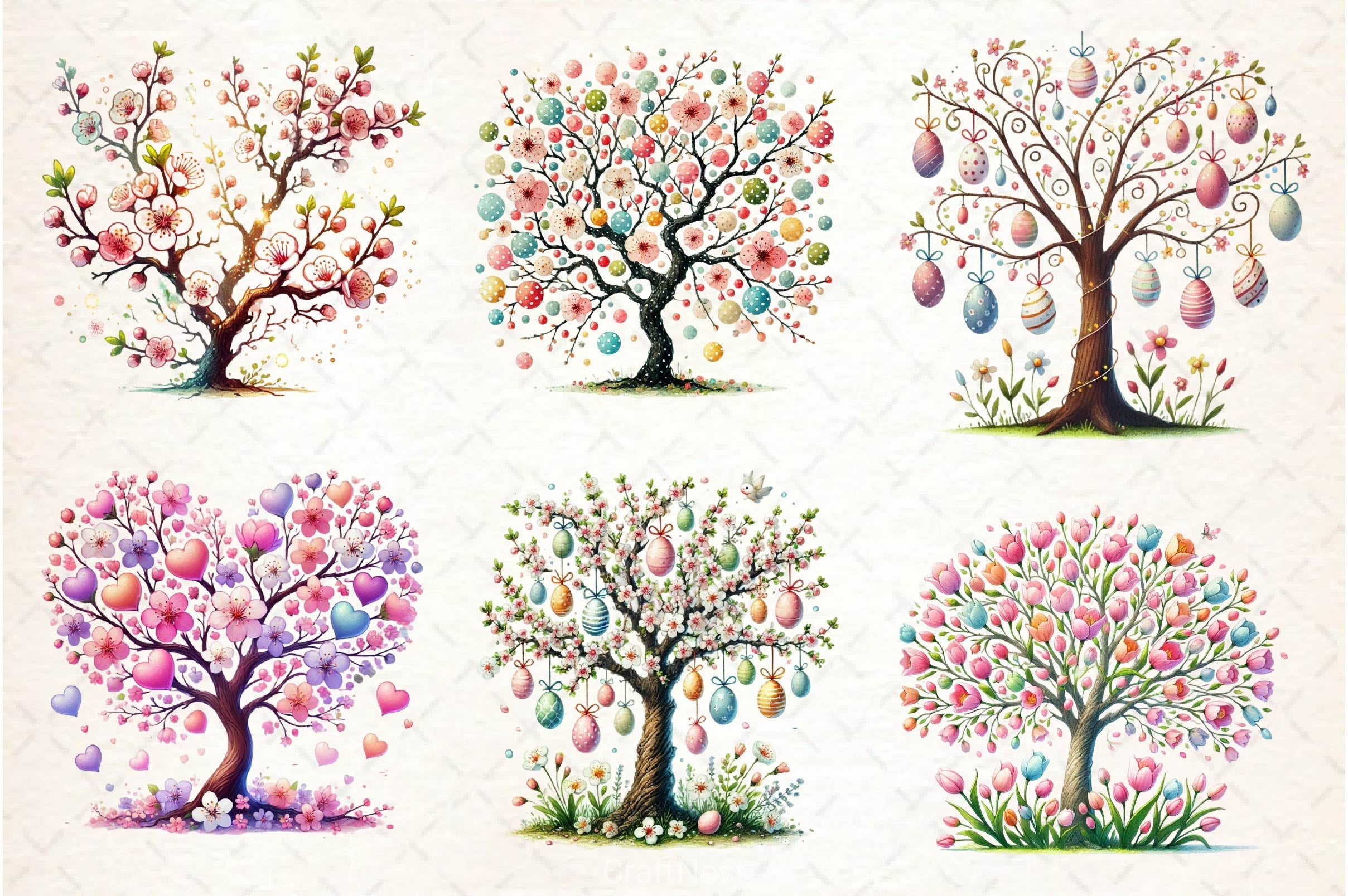 Pastel Spring Trees Clipart Bundle 5 - CraftNest - Digital Crafting and Art