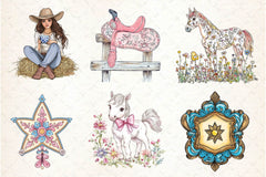 Cute Chinoiserie Cowgirl Clipart Bundle 2 - CraftNest - Digital Crafting and Art