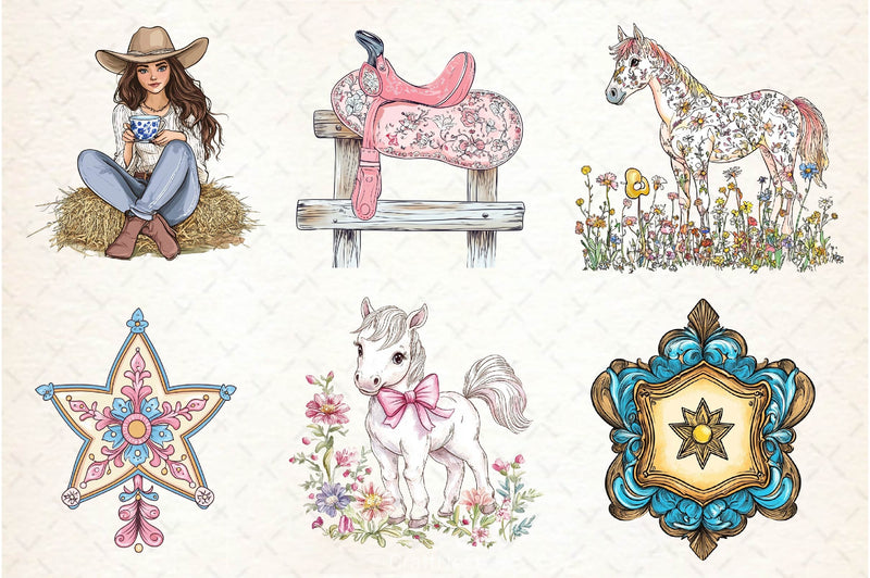 Cute Chinoiserie Cowgirl Clipart Bundle 2 - CraftNest - Digital Crafting and Art