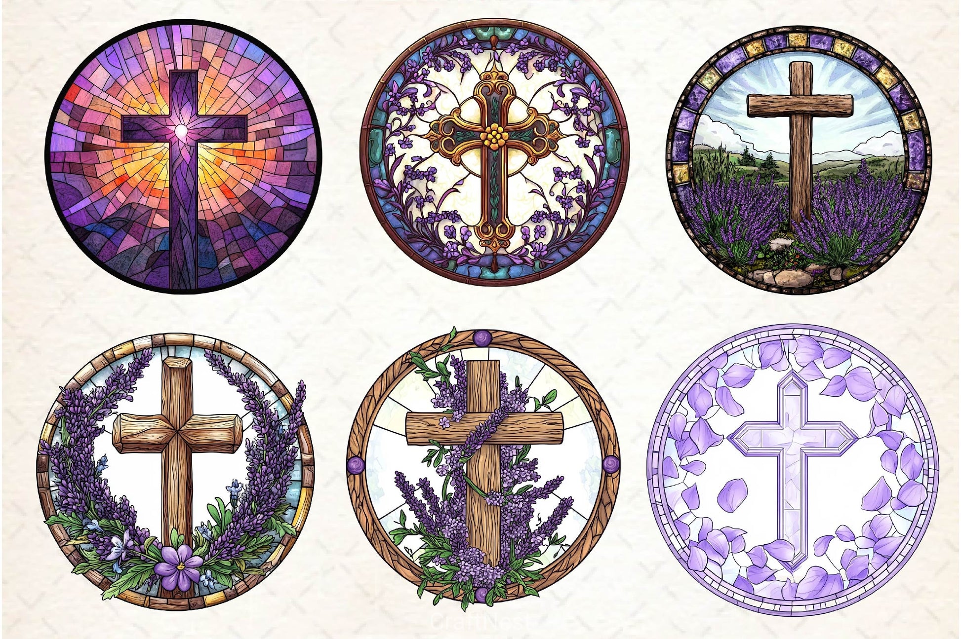 Lavender Blessing & Cross Faux Stained Glass Clipart Bundle - CraftNest - Digital Crafting and Art