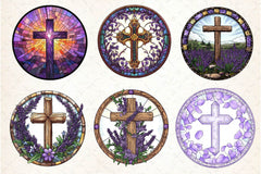Lavender Blessing & Cross Faux Stained Glass Clipart Bundle - CraftNest - Digital Crafting and Art