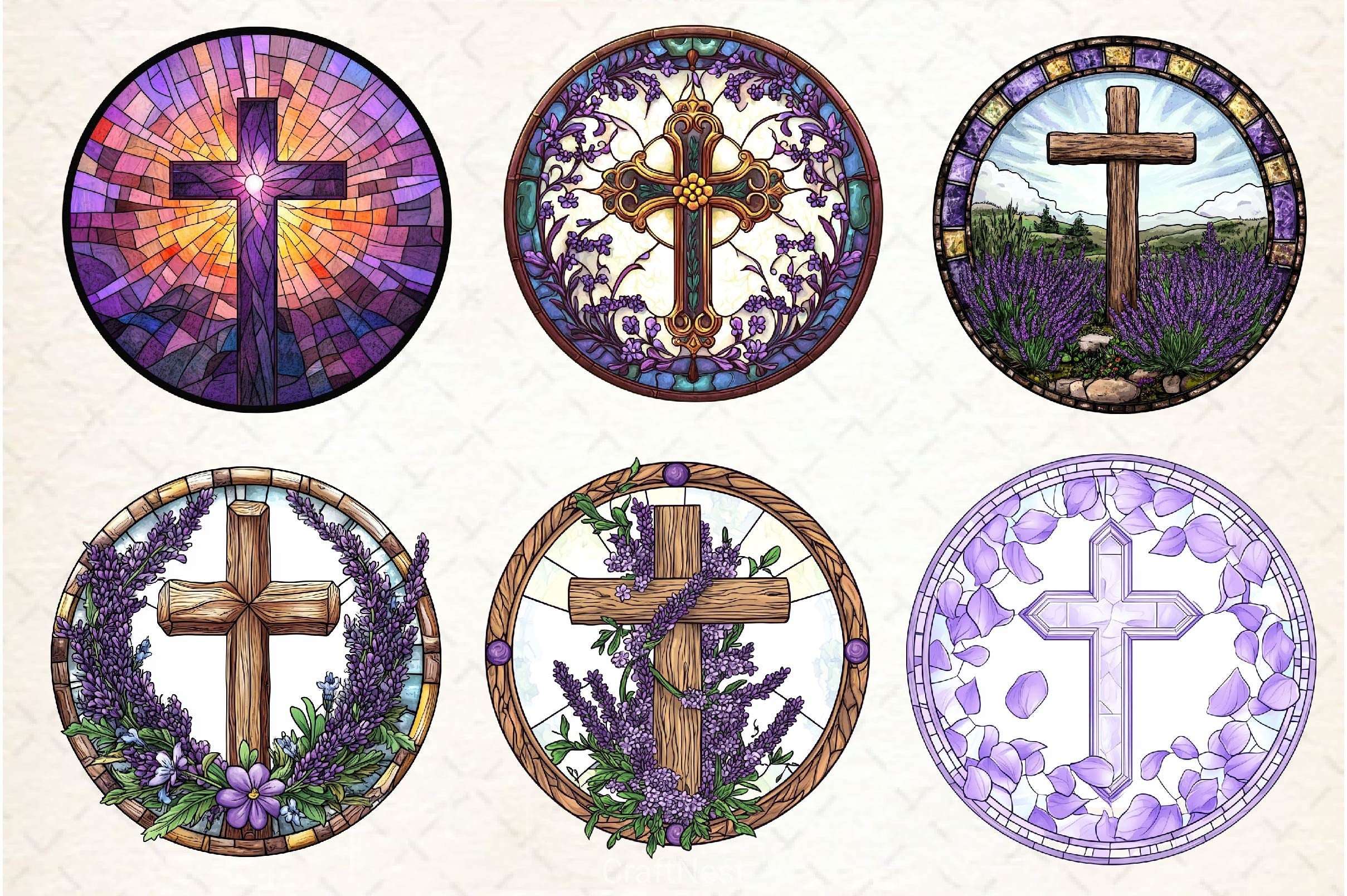 Lavender Blessing & Cross Faux Stained Glass Clipart Bundle - CraftNest - Digital Crafting and Art