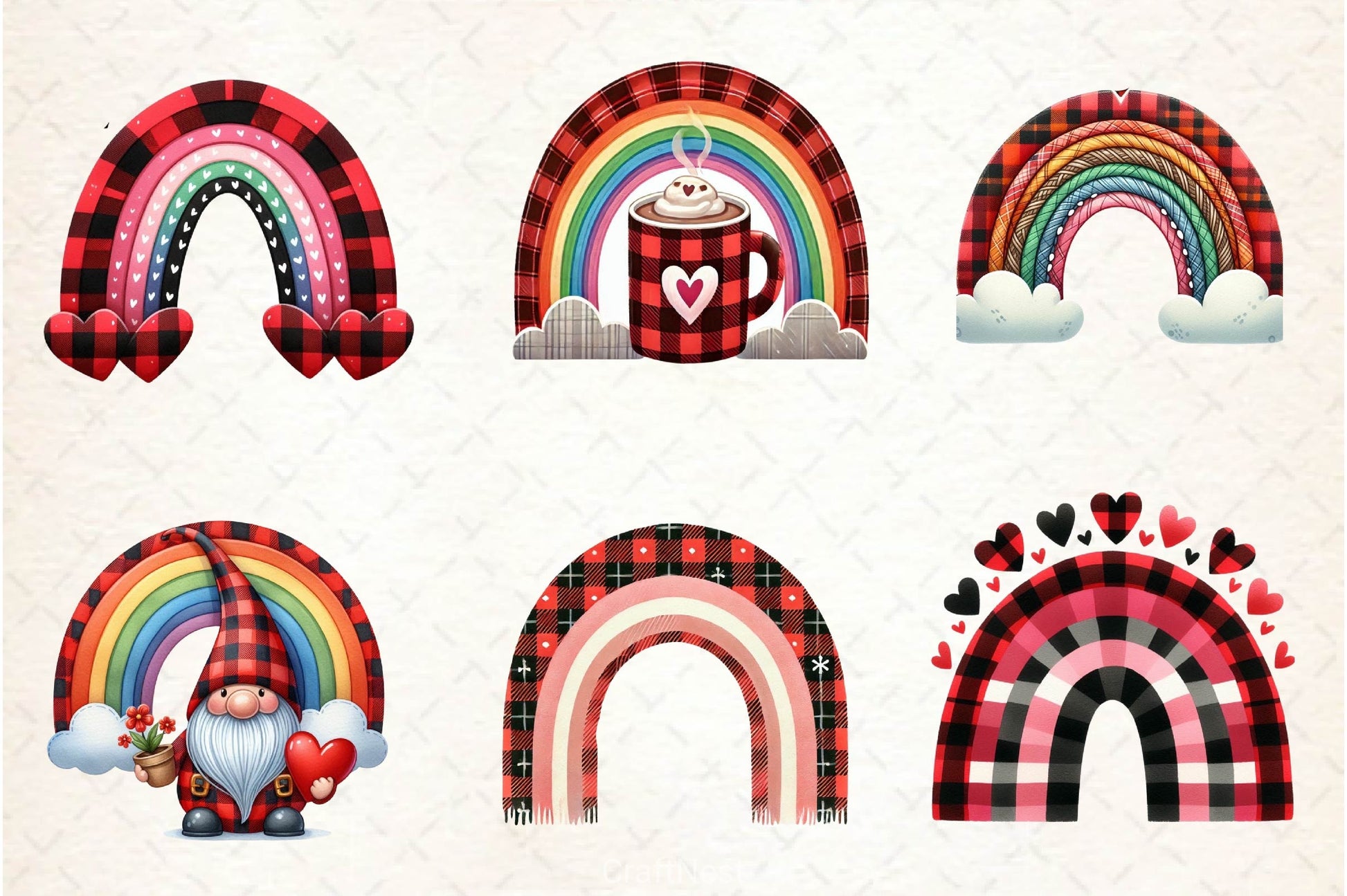 Buffalo Plaid Valentine's Rainbow Clipart Bundle - CraftNest - Digital Crafting and Art
