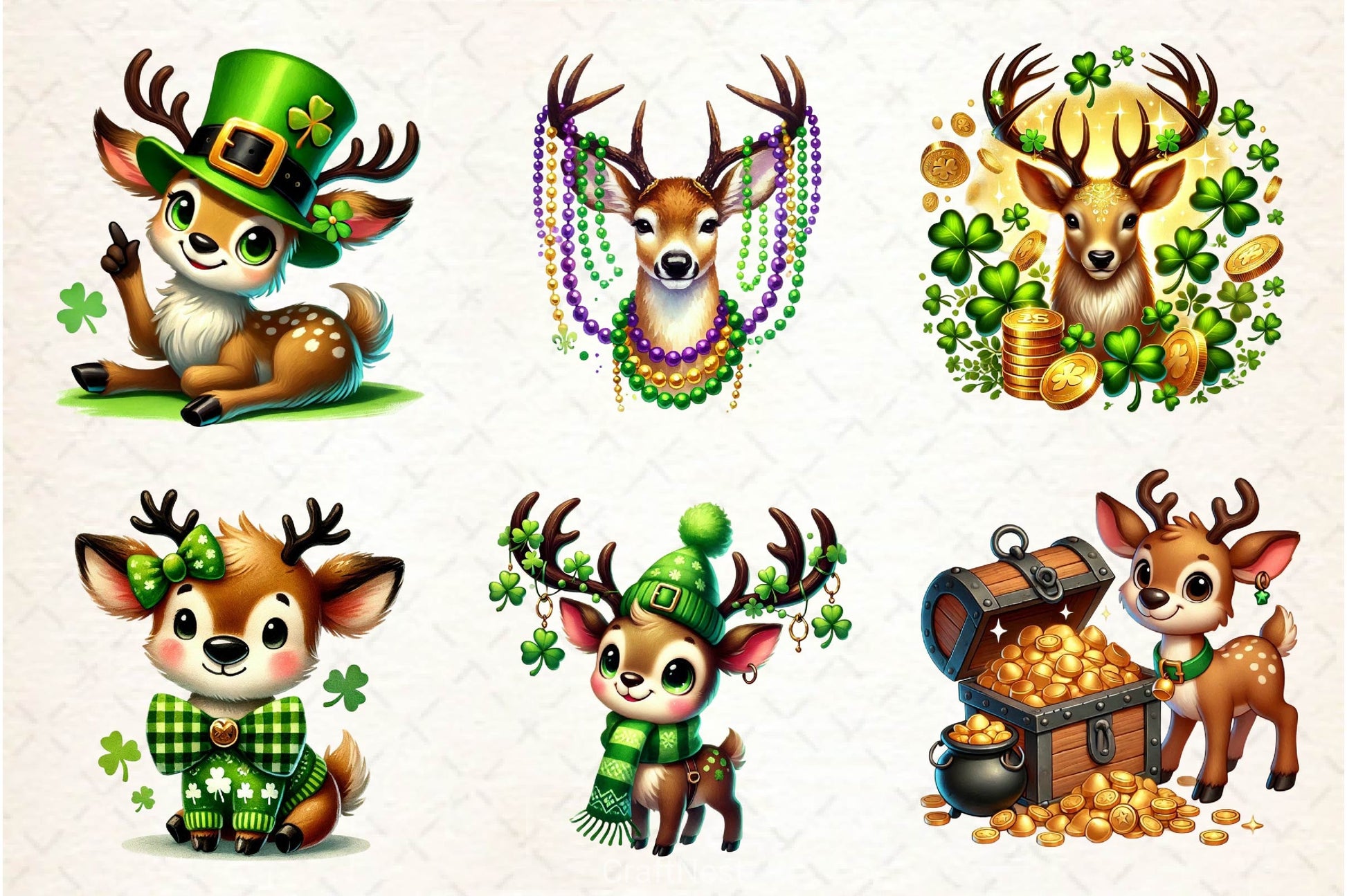 St Patricks Day Cute Reindeer Clipart Bundle 2 - CraftNest - Digital Crafting and Art