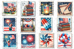 4th Of July Postage Stamp Clipart Bundle - CraftNest - Digital Crafting and Art