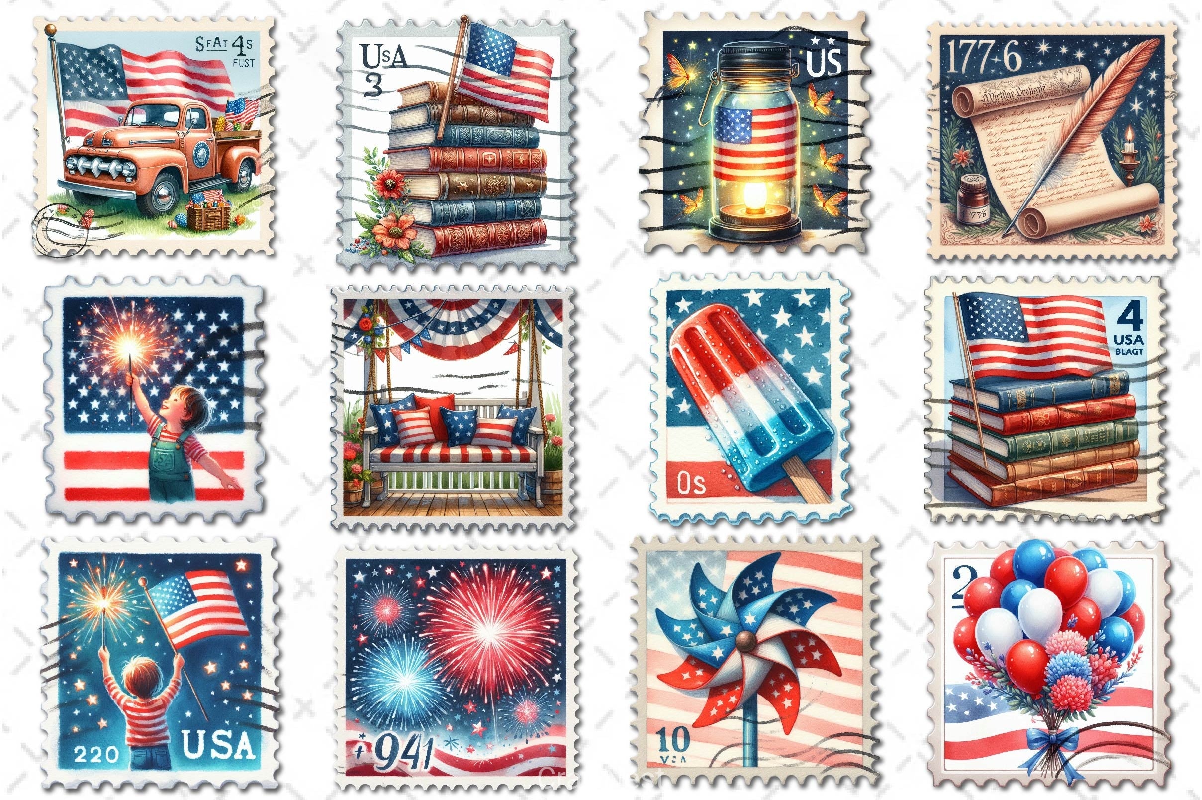 4th Of July Postage Stamp Clipart Bundle - CraftNest - Digital Crafting and Art