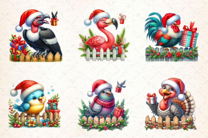 Funny Christmas Birds On Fence Clipart Bundle - CraftNest - Digital Crafting and Art